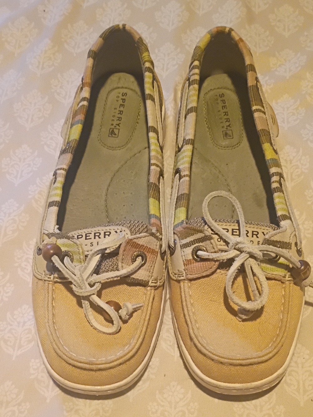 Sperry Yellow Canvas Moccasins with Multicolor Trim